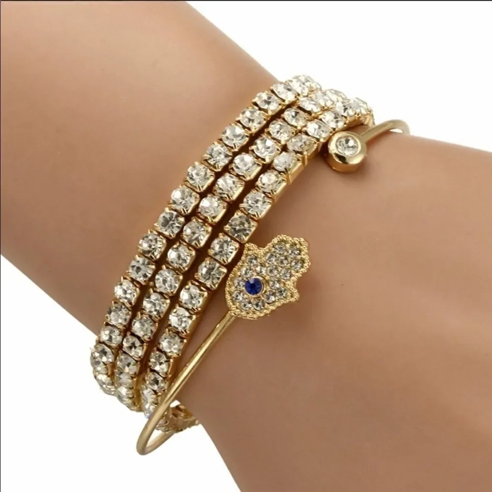 Bracelets Pack (4) Hamsa Rhinestone/ Zinc Alloy